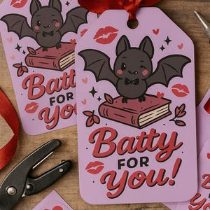 Batty for You Halloween Gift Tags Printable, Cute Bat Valentine Tags, Halloween Classroom Treat Tags, Digital Download