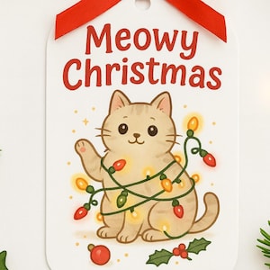 Meowy Christmas Cat Gift Tags | Holiday Cat Lover (Instant Download JPG)