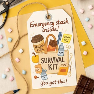 Teacher Survival Kit Tags Printable – Emergency Stash Gift Tag, Back to School Favor, You Got This, Instant Download