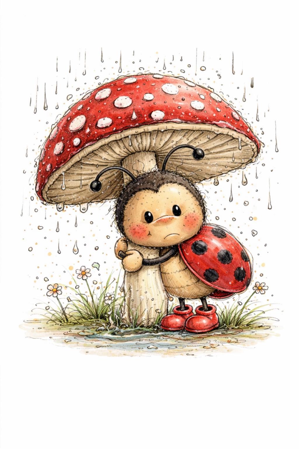 Ladybug Gardener Watercolor Art, Cottagecore Nursery Decor (digital ...