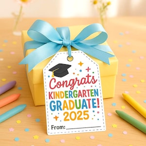 Étiquettes cadeaux pour l'obtention du diplôme de maternelle, imprimables, promotion 2025, étiquettes de diplôme félicitations pour les enfants, étiquettes de faveur à téléchargement immédiat pour les enfants de la maternelle