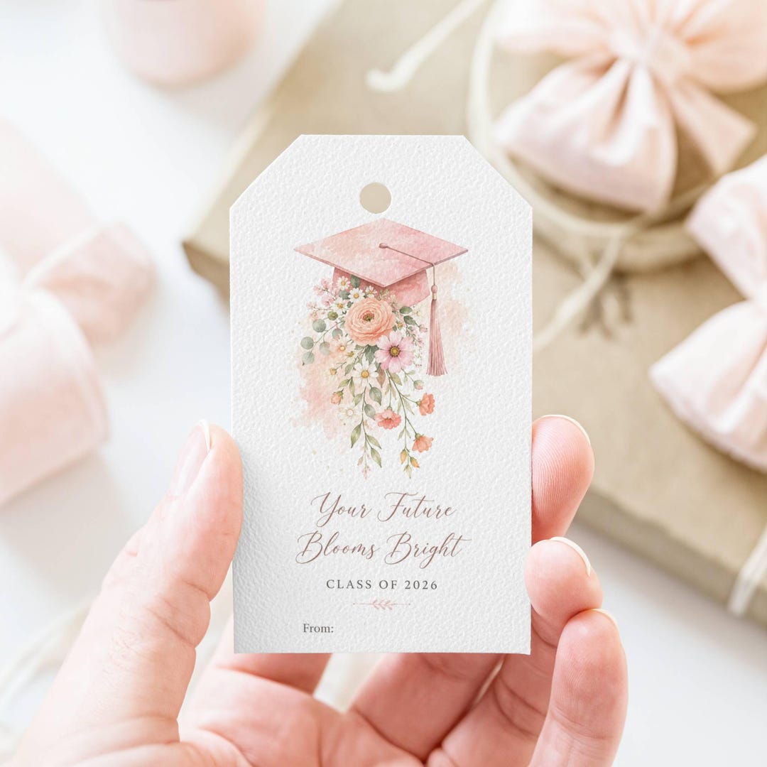 Graduation Gift Tag Printable, Floral Grad Cap Favor Tag, Class of 2026 ...