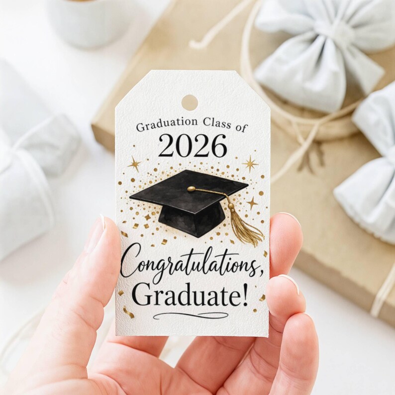 Graduation Gift Tags Class of 2026 Printable Black Gold Congrats Grad ...