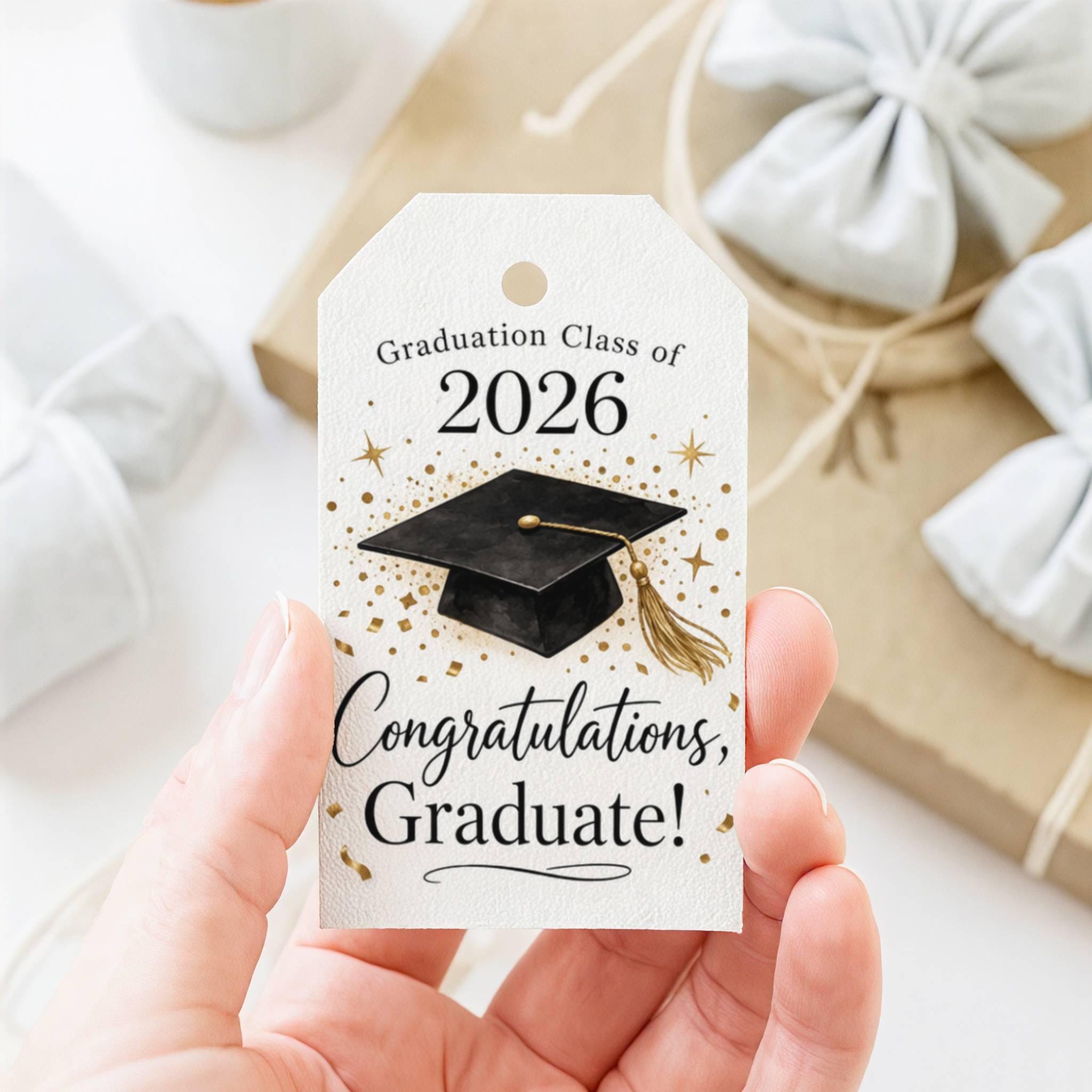 Graduation Gift Tags Class of 2026 Printable Black Gold Congrats Grad ...