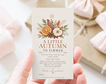 Autumn Simmer Pot Gift Tag Printable, Fall Stovetop Potpourri Recipe Tag, Thanksgiving Hostess Gift, Instant Download