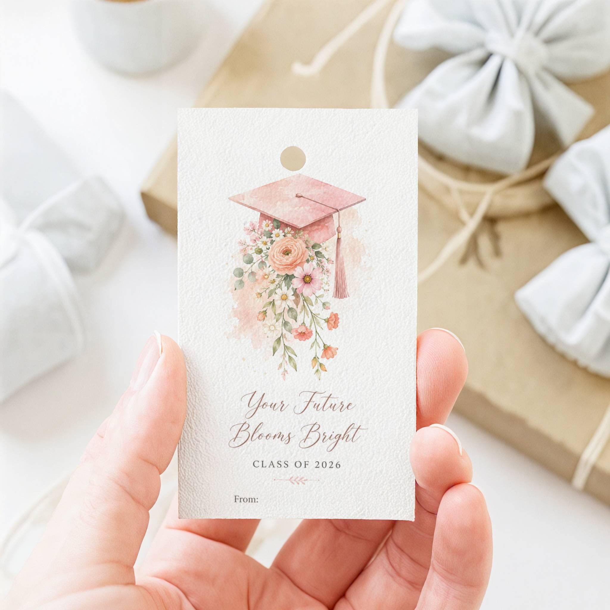 Graduation Gift Tag Printable, Floral Grad Cap Favor Tag, Class of 2026 ...