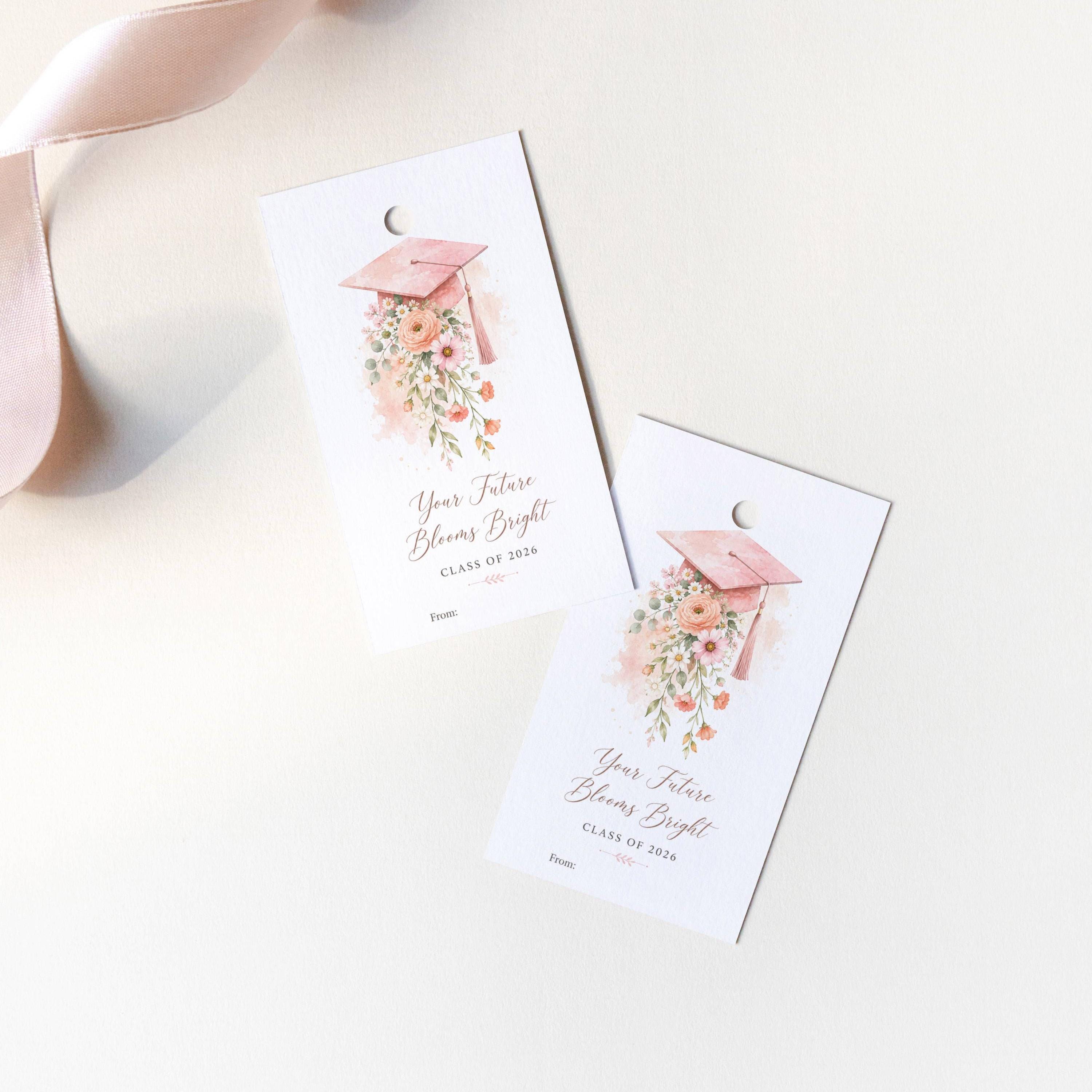 Graduation Gift Tag Printable, Floral Grad Cap Favor Tag, Class of 2026 ...
