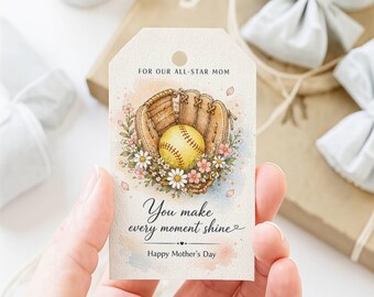 Softball Mom Gift Tag Printable, All Star Mom Tag, Mother’s Day Softball Gift, Sports Mom Tag, Team Mom Favor, Coach Mom Printable