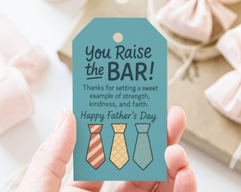 Father’s Day Gift Tag Printable, You Raise the Bar Treat Tag, Christian Dad Favor Tag, Church Father’s Day Candy Gift Tag, JPG Download