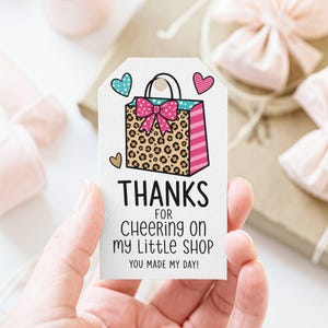 Small Business Thank You Tags, Leopard Print Shopping Bag Tags, Thanks for Cheering on My Little Shop, Printable Packaging Inserts, JPG