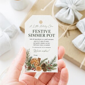 Christmas Simmer Pot Gift Tags Printable, Festive Potpourri Instructions, Orange and Cinnamon Holiday Tags, Digital Download