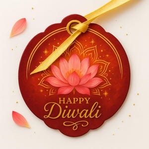 Happy Diwali Gift Tags: Lotus Flower Printable (JPG Digital Download)