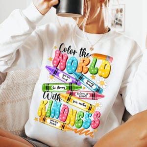 Color the World with Kindness PNG, Colorful Crayons Sublimation, Back to School Design, Cute Crayon Art PNG Digital Download