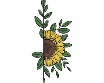 Half Sunflower Floral Embroidery Design, Botanical Machine Embroidery File, Instant Download