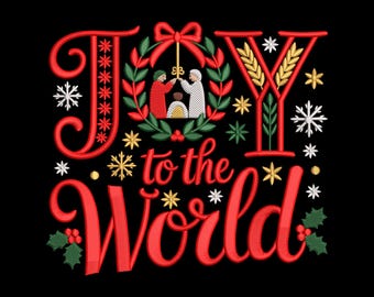 Krippenszene Kranz Zitat Stickdatei, Weihnachtsfreude an der Welt