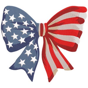American Flag Bow Embroidery Design, Patriotic Machine Embroidery File, Fourth of July Embroidery File - CnD, DsT, ExP, HuS, jEF, PES, VP3