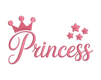Princess Crown Script Embroidery Design, Princess Machine Embroidery File, Instant Download