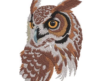 Great Horned Owl Embroidery Design, Realistic Owl Machine Embroidery File, Instant Download