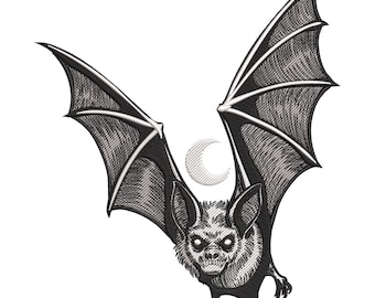 Flying Bat Embroidery Design, Gothic Halloween Machine Embroidery Digital File, Instant Download