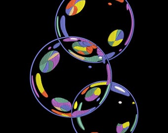 Colorful Soap Bubbles Embroidery Design, Rainbow Water Blowing Bubble Machine Embroidery Instant File