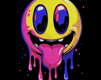 Dripping Tongue-Out Smiley Face Embroidery Design, Machine Embroidery Design, Laughing Smiley Embroidery File, Tongue Out Smiley Embroidery
