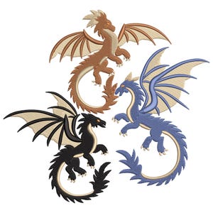 Trio of Fantasy Dragons Embroidery Design, Scary Dragon Eye Embroidery File, Magic Dragon Embroidery File Pes, cnd, dgt, dst, emb, exp, hus
