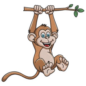 Cheerful Hanging Monkey Embroidery Design, Safari Machine embroidery File, Monkey embroidery design, Forest animals embroidery file