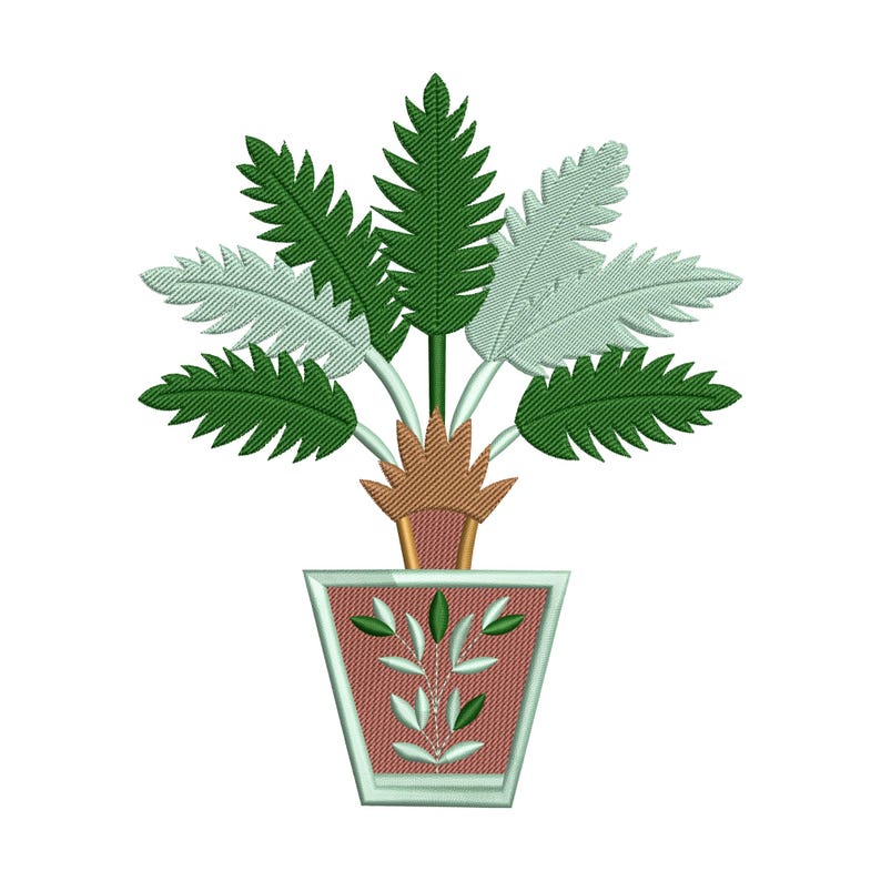 Indoor Plant Pot Embroidery Design, Botanical Leaf Machine Embroidery ...