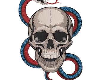 Snake and Skull Embroidery Design, Dark Gothic Machine Embroidery Digital File, Instant Download
