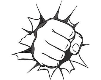 Fist Breaking Through Wall Embroidery Design, Strong Hand Machine Embroidery File, Bold Punch Embroidery Pattern