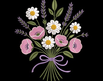 Cottagecore Floral Embroidery Design, Daisy and Wildflower Bouquet Machine Embroidery File, Instant Download