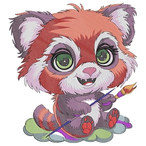 Red Panda Artist Embroidery Design, Floral Red Panda Animal embroidery File, Animal embroidery design, Machine Embroidery File