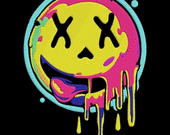 Melting Smiley Face Embroidery Design, Cute Smile Embroidery File, Happy Face Sticker Machine Embroidery File, Smiley Face Embroidery