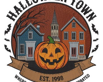 Halloween Town Pumpkin Embroidery Design: Jack O'Lantern House Machine Embroidery Digital File (Instant Download)