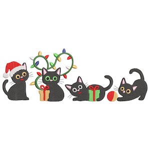 Christmas Black Cats Embroidery Design, Christmas Cute Cat Embroidery File, Christmas Embroidery Design, Black Cats Machine Embroidery Files
