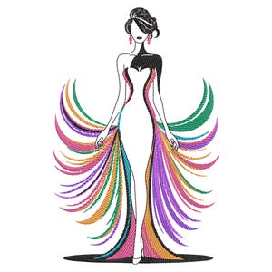 Glamorous Woman Embroidery Design, Female Machine Embroidery File, Fashion Woman Digital Embroidery File, Girl Embroidery File