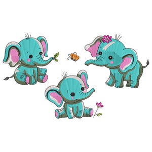 Cute Baby Elephant Trio Embroidery Design, Embroidery Machine Embroidery Files, Cute Elephant Machine Embroidery, Animal Embroidery Design