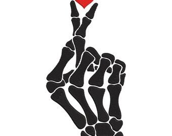 Skeleton Hand Heart Embroidery Design: Love Bones Gothic Halloween Machine Embroidery File (Instant Download)