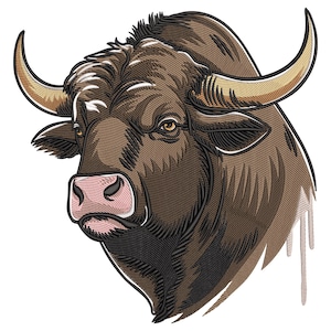 Majestic Bull Head Embroidery Design, Animal Machine Embroidery File, Cowboy Hat Embroidery File, Machine Embroidery Design, Bull Embroidery