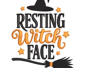 Resting Witch Face Funny Halloween Embroidery Design, Humor Machine Embroidery Digital File, Instant Download
