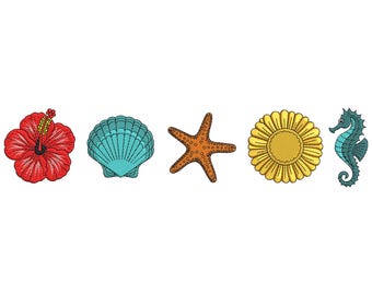 Tropical Summer Mini Motifs Embroidery Designs: Sea Beach Motif Machine Embroidery Digital File