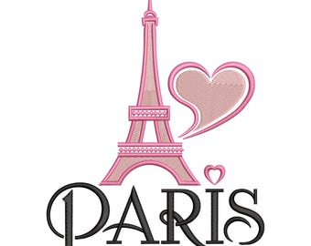 Paris Eiffel Tower Embroidery Design, Paris Love Machine Embroidery File, Instant Download