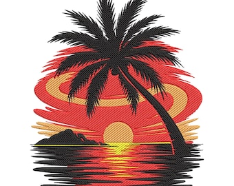 Tropical Sunset Embroidery Design, Beach Machine Embroidery File, Summer Beach Embroidery File, Machine Embroidery File Pes, cnd, dgt, dst