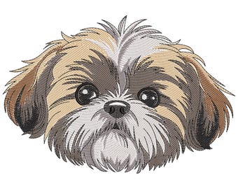 Shih Tzu Dog Face Embroidery Design, Dog Face Machine Embroidery File, Machine Embroidery Design, Little Toy Dog Embroidery Instant File