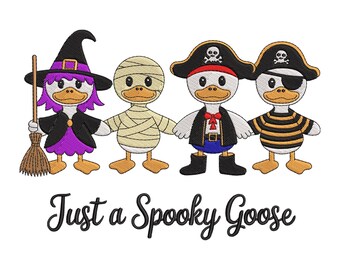 Spooky Goose Embroidery Design, Quirky Halloween Witch Bloom Machine Embroidery Digital File, Instant Download
