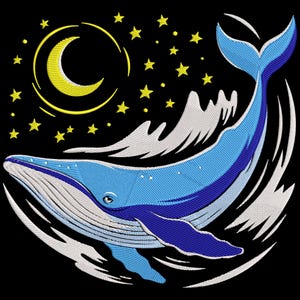 Celestial Whale Embroidery Design, Blue Whale Machine Embroidery, Whale Embroidery Files, Machine Embroidery Design