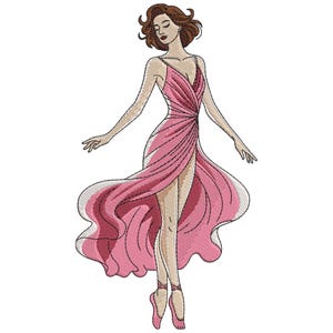 Woman in Pink Dress Embroidery Design, Girls Embroidery Design, Fashion Machine Embroidery File, Woman With Dress Embroidery Designs