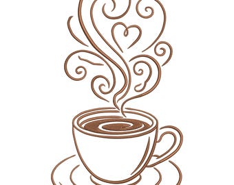 Coffee Cup Embroidery Design, Coffee Embroidery File, Cup Machine Embroidery File, Hot Drink Embroidery, Coffee Lover Embroidery Design