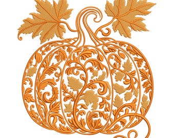 Pompoen met bloemenborduurpatroon, pompoenen, bloemen, herfstbladeren, machineborduurwerk, direct te gebruiken bestand, EMB
