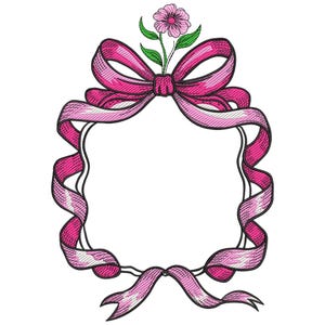 Floral Ribbon Frame Embroidery Design, Ribbon Crest Frame Embroidery File, Bow Wreath Crest Frame Embroidery File, Machine Embroidery Design